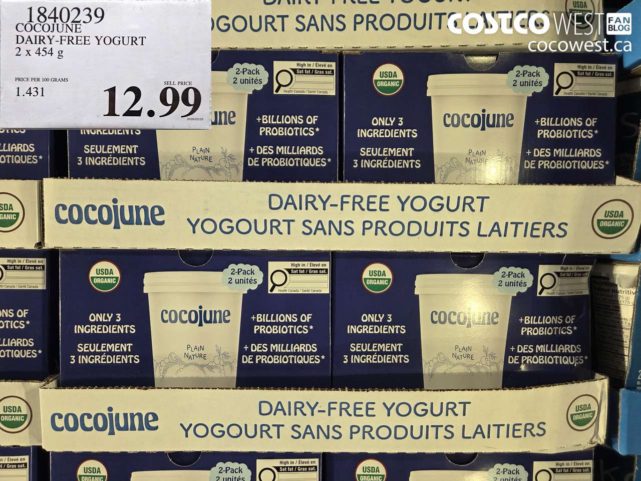 1840239 COCOJUNE DAIRY-FREE YOGURT 2 X 454 G $12.99