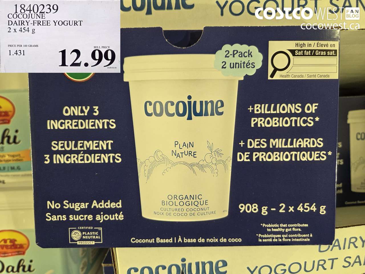 1840239 COCOJUNE DAIRY-FREE YOGURT 2 X 454 G $12.99