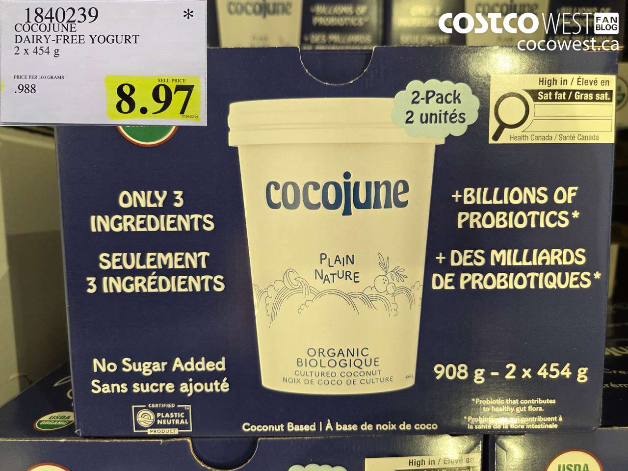 1840239 COCOJUNE DAIRY-FREE YOGURT 2 X 454 G $8.97