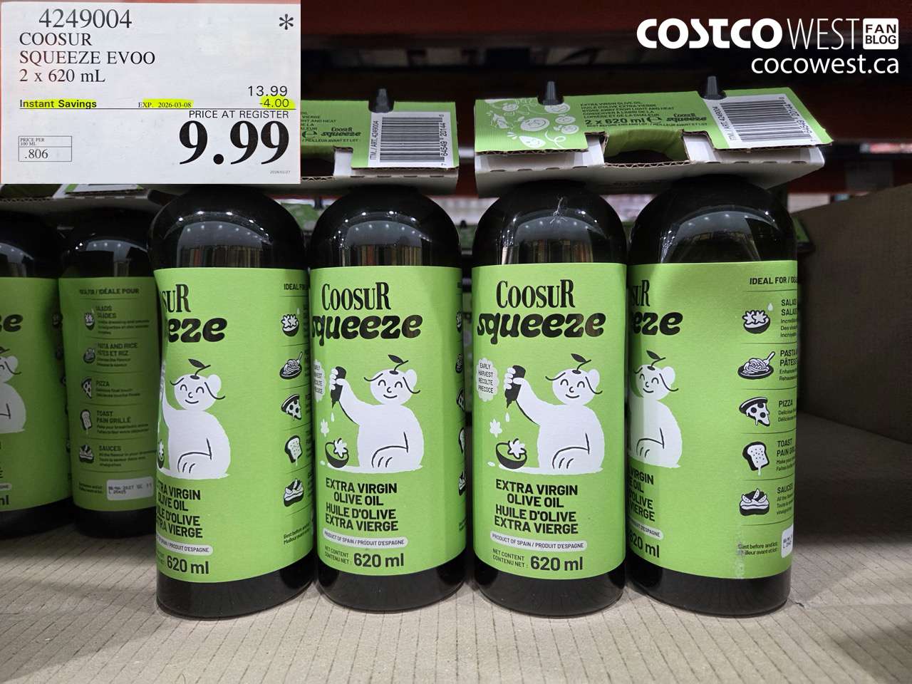 4249004 COOSUR SQUEEZE EVOO 2 X 620 ML ($4.00 INSTANT SAVINGS EXPIRES ON 2026-03-08) $9.99