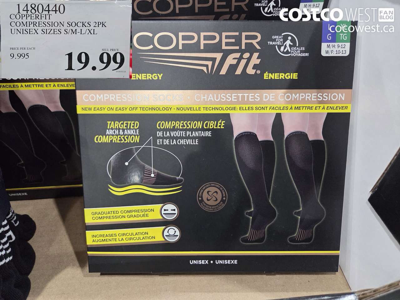 14804440 COPPERFIT COMPRESSION SOCKS 2PK UNISEX SIZES S/M-L/XL $19.99