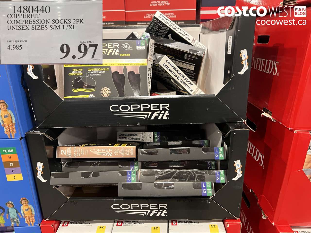 1480440 COPPERFIT COMPRESSION SOCKS 2PK UNISEX SIZES S/M-L/XL $9.97
