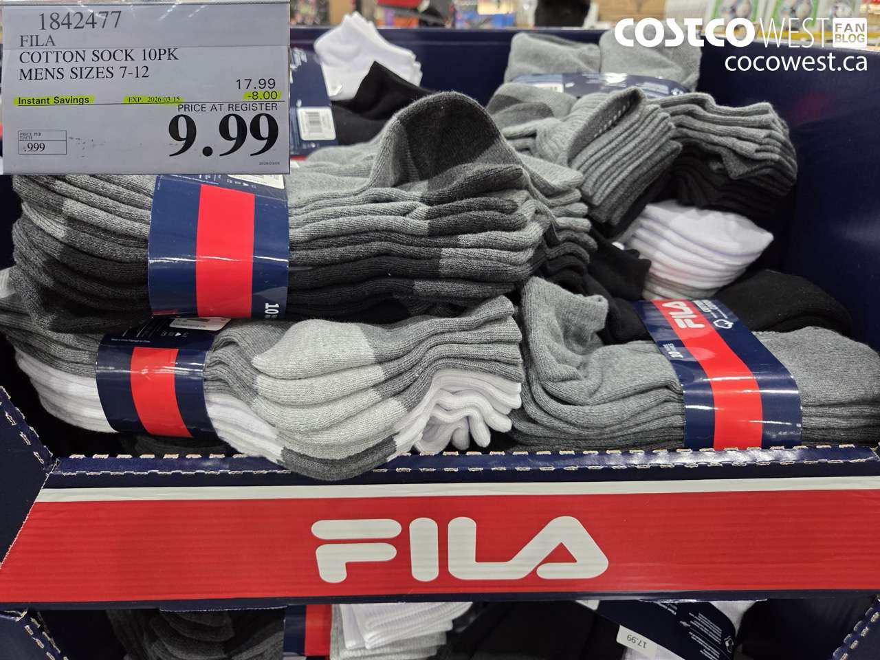 1842477 COTTON SOCK 10PK MENS SIZES 7-12 ($8.00 INSTANT SAVINGS EXPIRES ON 2026-03-15) $9.99