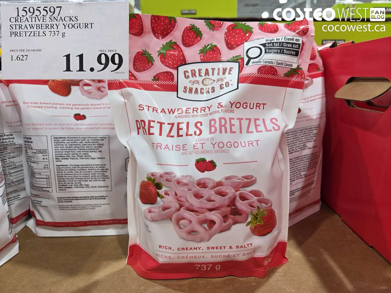 1595597 CREATIVE SNACKS STRAWBERRY YOGURT PRETZELS 737 G $11.99