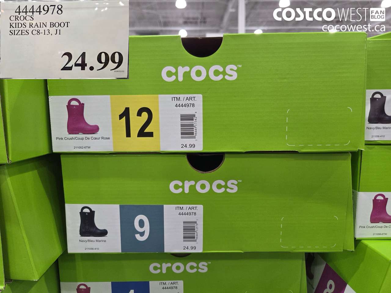 4444978 CROCS KIDS RAIN BOOT SIZES C8-13, J1 $24.99