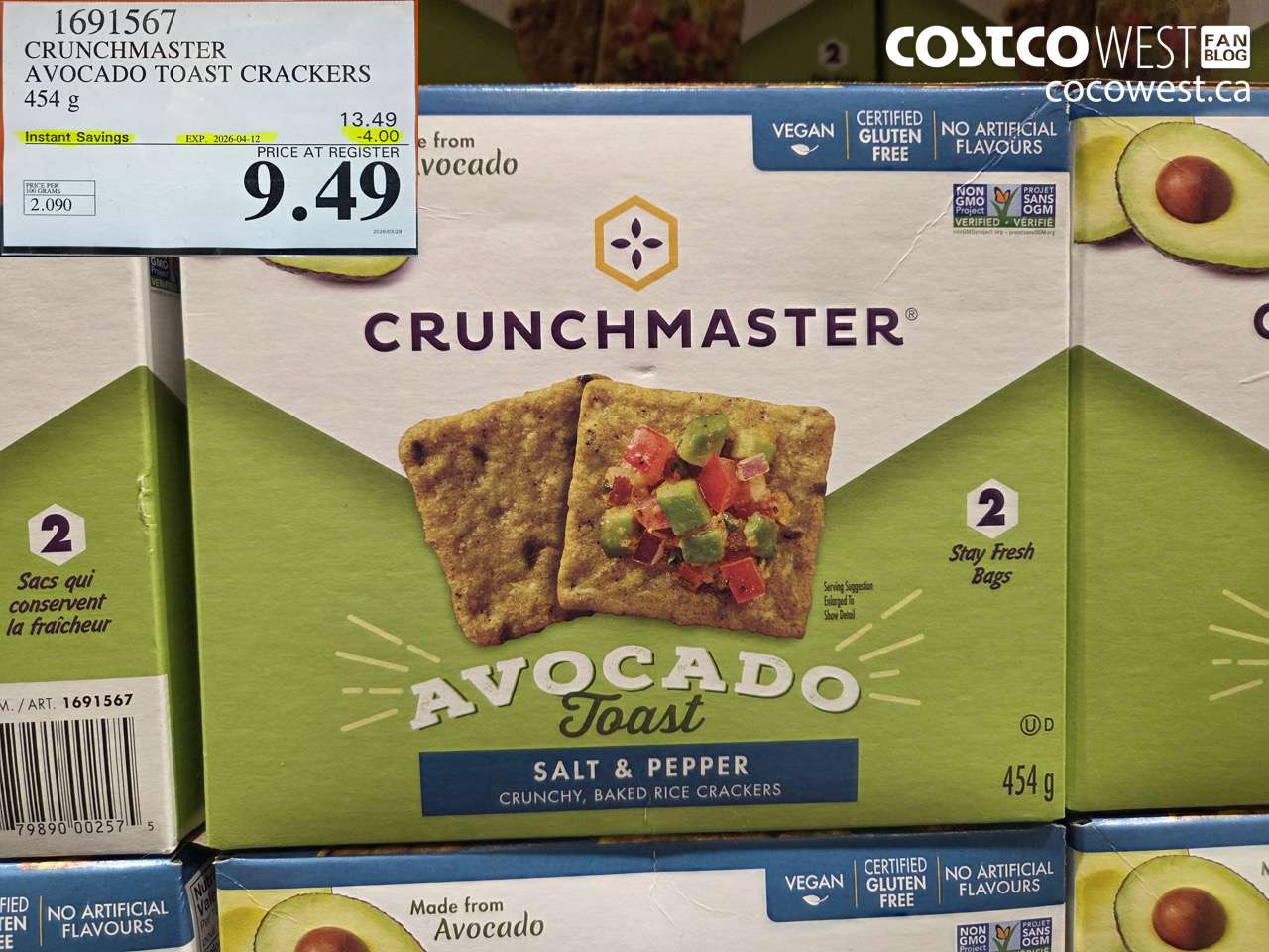 1691567 CRUNCHMASTER AVOCADO TOAST CRACKERS ($4.00 INSTANT SAVINGS EXPIRES ON 2026-04-12) $9.49