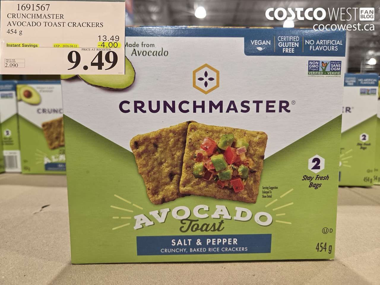 1691567 CRUNCHMASTER AVOCADO TOAST CRACKERS 454 G ($4.00 INSTANT SAVINGS EXPIRES ON 2026-04-12) $9.49