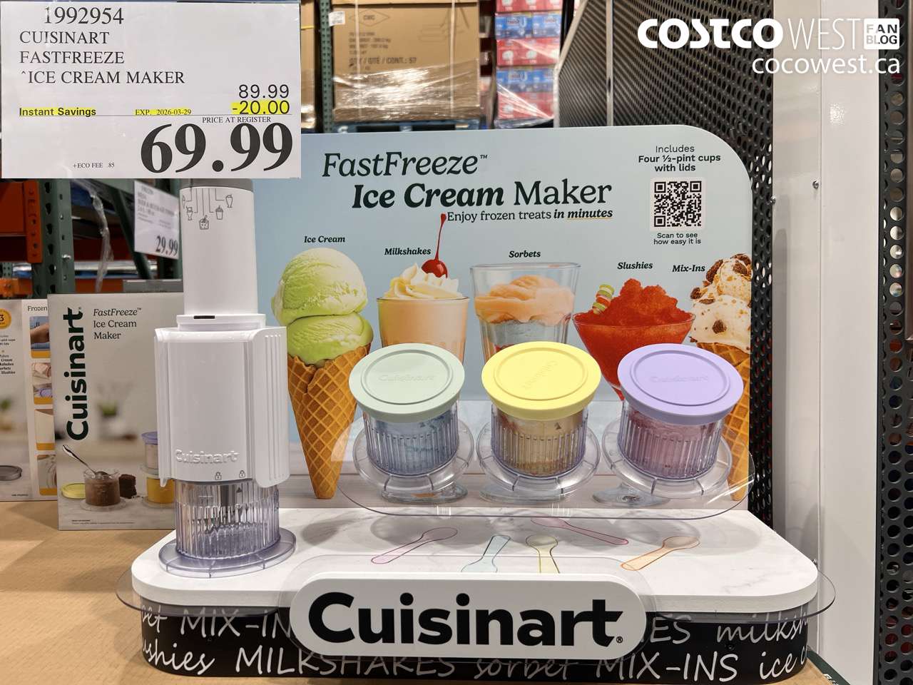 1992954 CUISINART FASTFREEZE ICE CREAM MAKER ($20.00 INSTANT SAVINGS EXPIRES ON 2026-03-29) $69.99