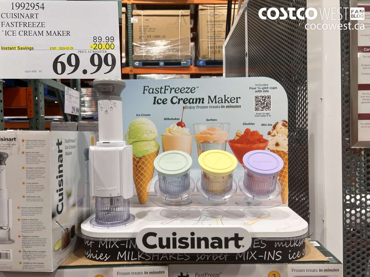 1992954 CUISINART FASTFREEZE ICE CREAM MAKER ($20.00 INSTANT SAVINGS EXPIRES ON 2026-03-29) $69.99