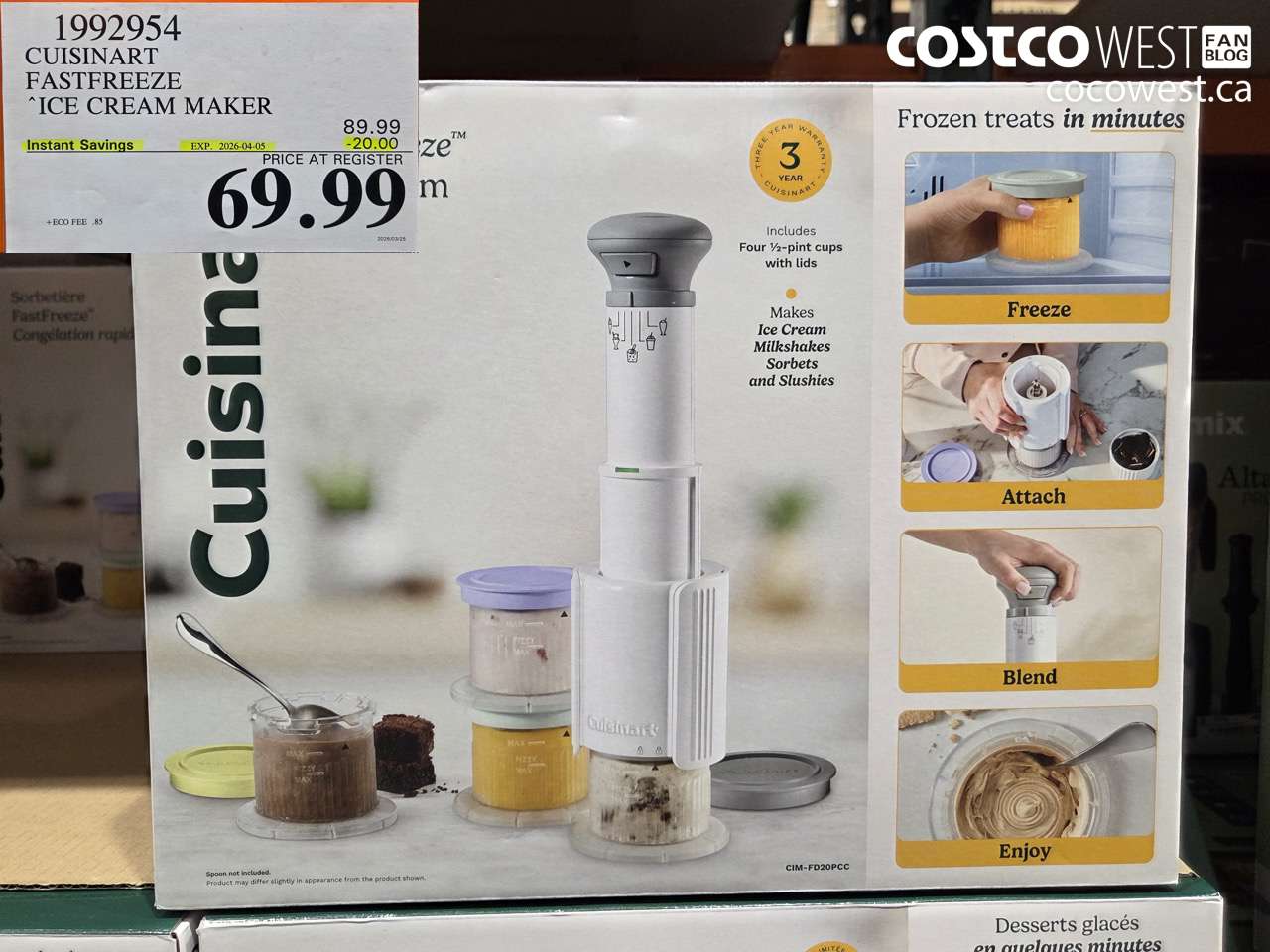 1992954 CUISINART FASTFREEZE ICE CREAM MAKER ($20.00 INSTANT SAVINGS EXPIRES ON 2026-04-05) $69.99