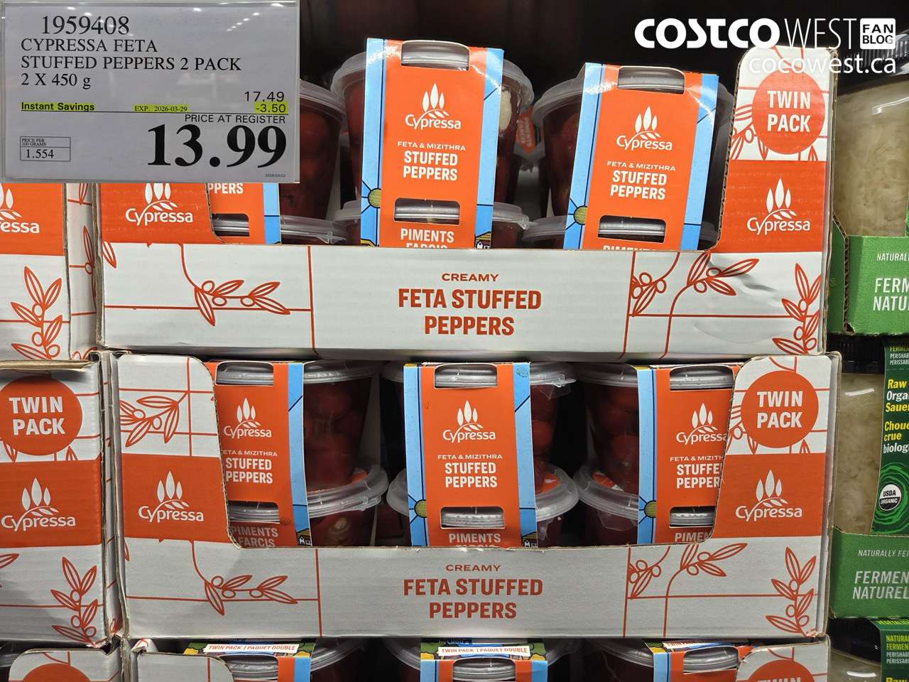 1959408 CYPRESSA FETA STUFFED PEPPERS 2 PACK 2 X 450 G ($3.50 INSTANT SAVINGS EXPIRES ON 2026-03-29) $13.99