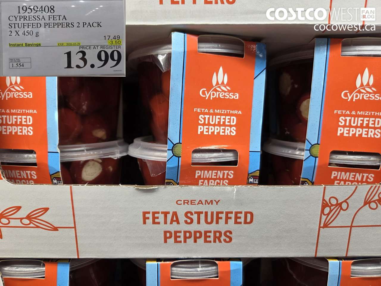 1959408 CYPRESSA FETA STUFFED PEPPERS 2 PACK 2 X 450 g ($3.50 INSTANT SAVINGS EXPIRES ON 2026-03-29) $13.99