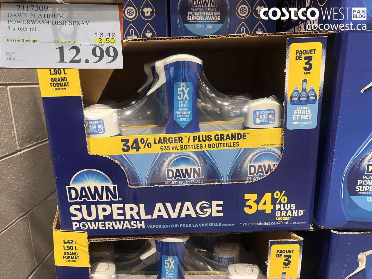 2417309 DAWN PLATINUM POWERWASH DISH SPRAY 3 X 635 ML ($3.50 INSTANT SAVINGS EXPIRES ON 2026-04-12) $12.99
