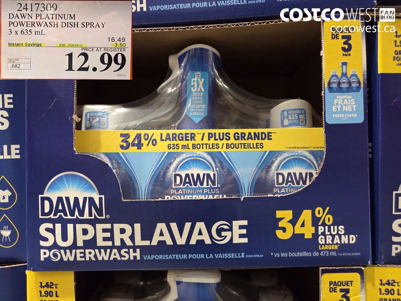 2417309 DAWN PLATINUM POWERWASH DISH SPRAY 3 X 635 ML ($3.50 INSTANT SAVINGS EXPIRES ON 2026-04-12) $12.99