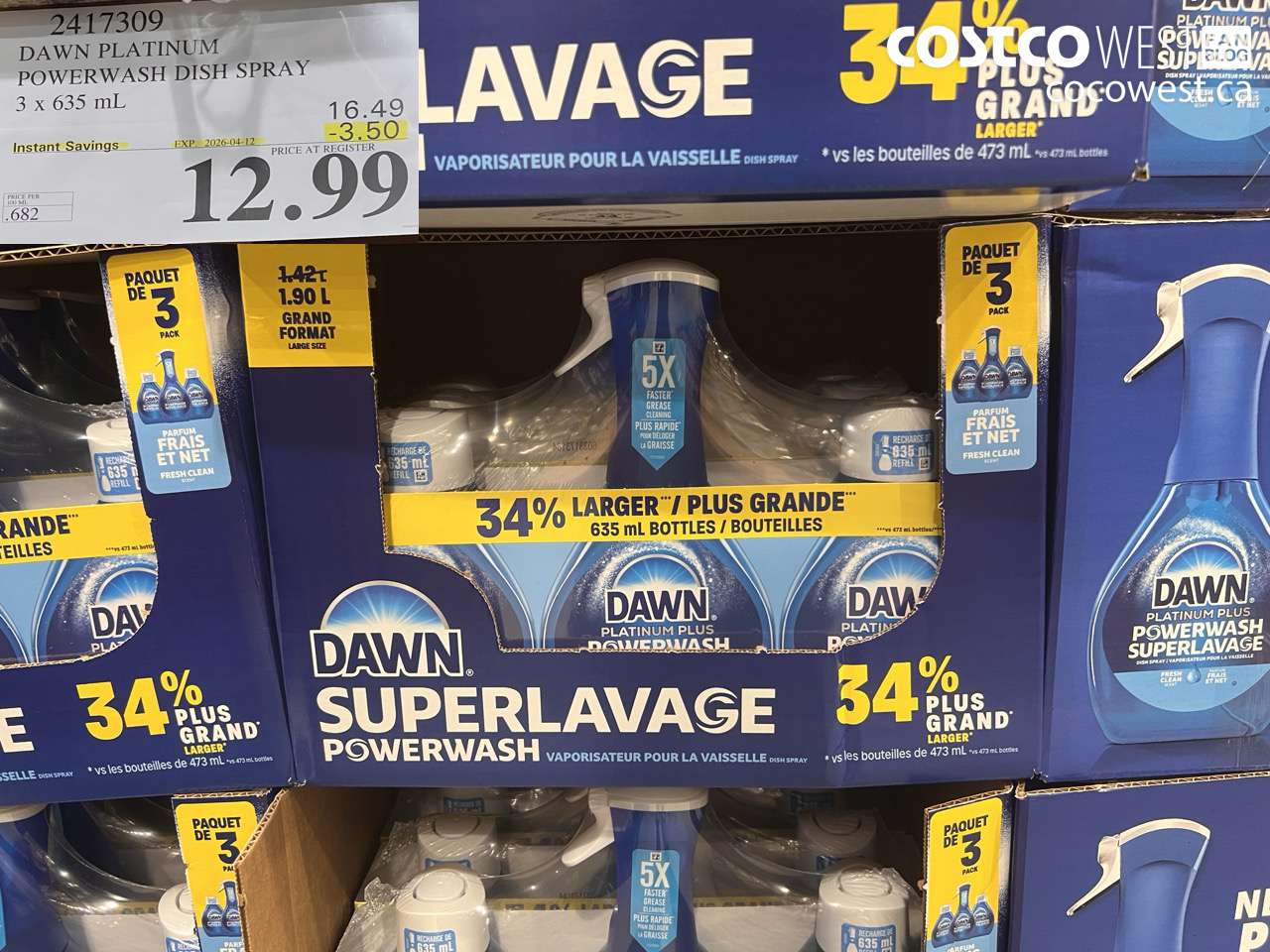 2417309 DAWN PLATINUM POWERWASH DISH SPRAY 3 x 635 mL ($3.50 INSTANT SAVINGS EXPIRES ON 2026-04-12) $12.99