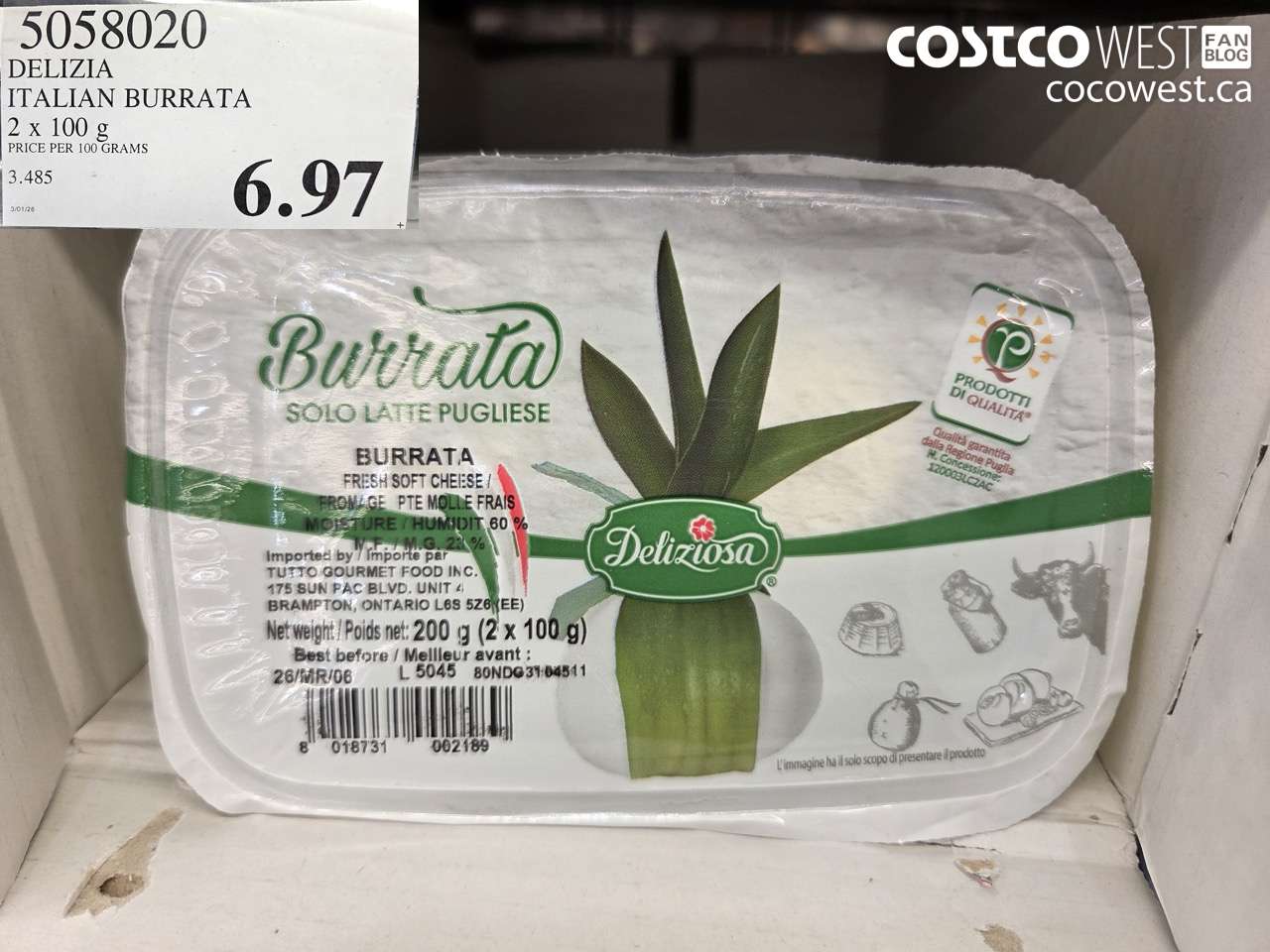 5058020 DELIZIA ITALIAN BURRATA 2 X 100 G $6.97