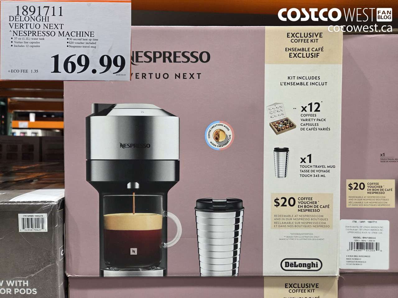 1891711 DELONGHI VERTUO NEXT NESPRESSO MACHINE $169.99