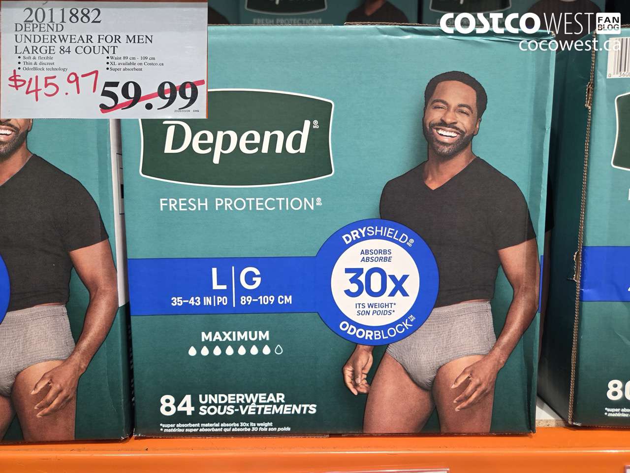 2011882 DEPEND UNDERWEAR FOR MEN LARGE 84 COUNT $45.97