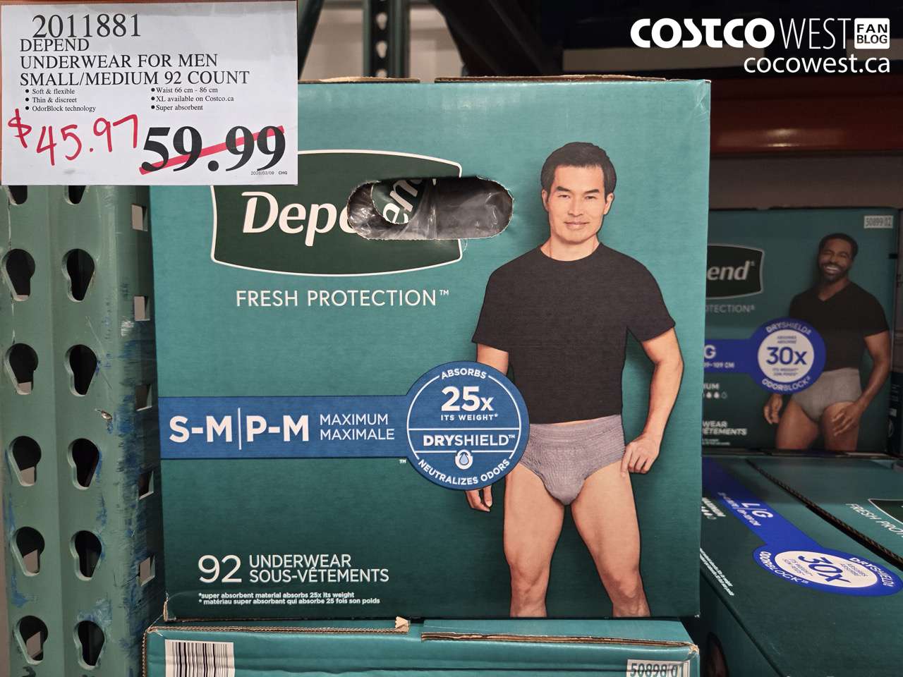 20111881 DEPEND UNDERWEAR FOR MEN SMALL/MEDIUM 92 COUNT $45.97