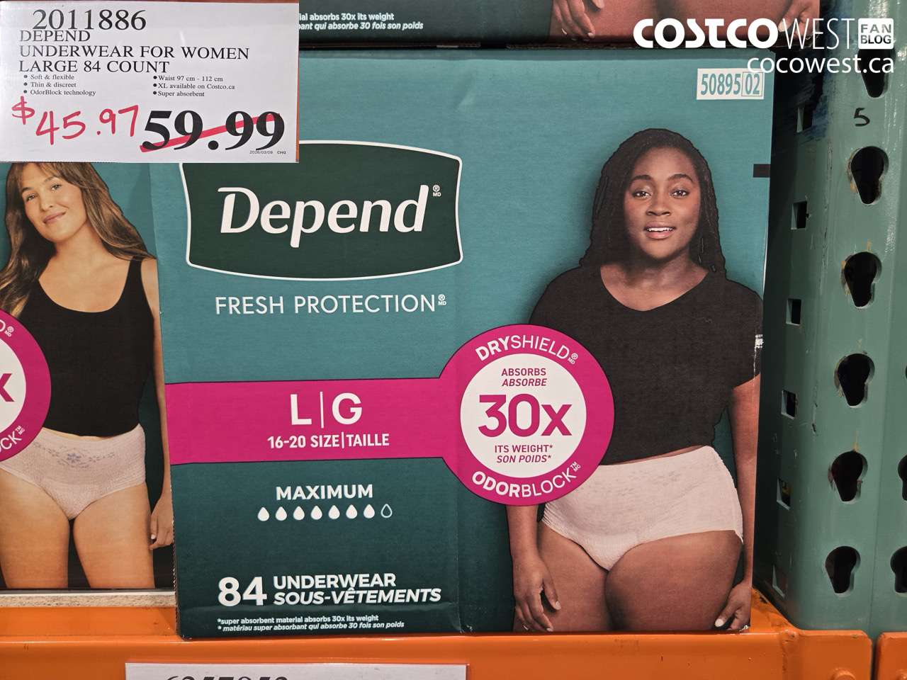 2011886 DEPEND UNDERWEAR FOR WOMEN LARGE 84 COUNT $45.97