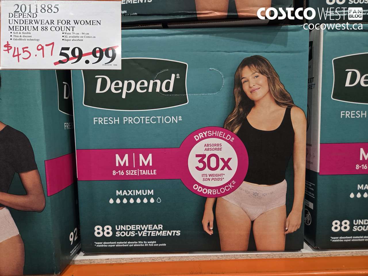 2011885 DEPEND UNDERWEAR FOR WOMEN MEDIUM 88 COUNT $45.97