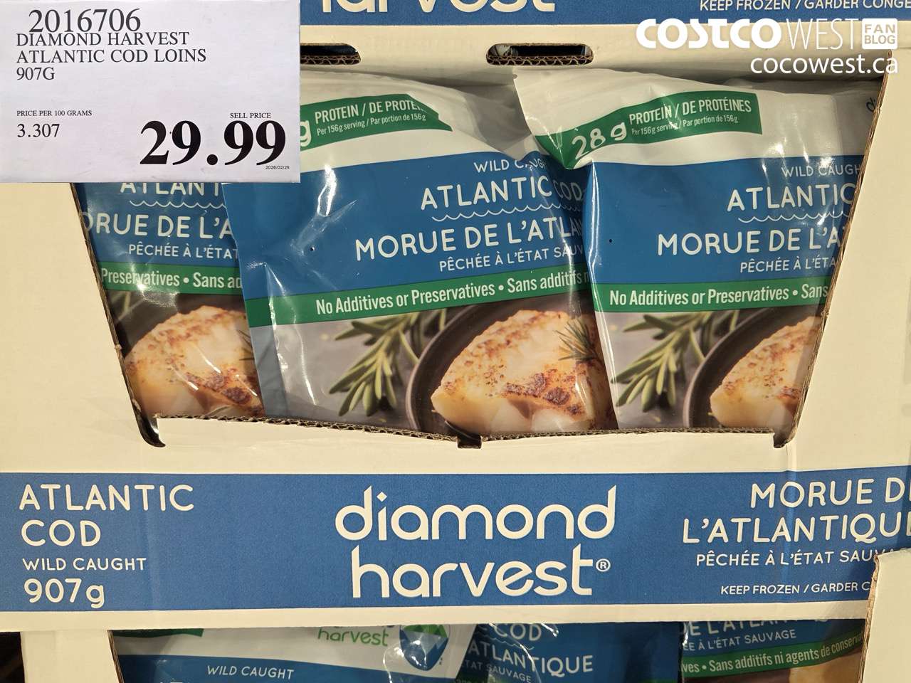 2016706 DIAMOND HARVEST ATLANTIC COD LOINS 907G $29.99