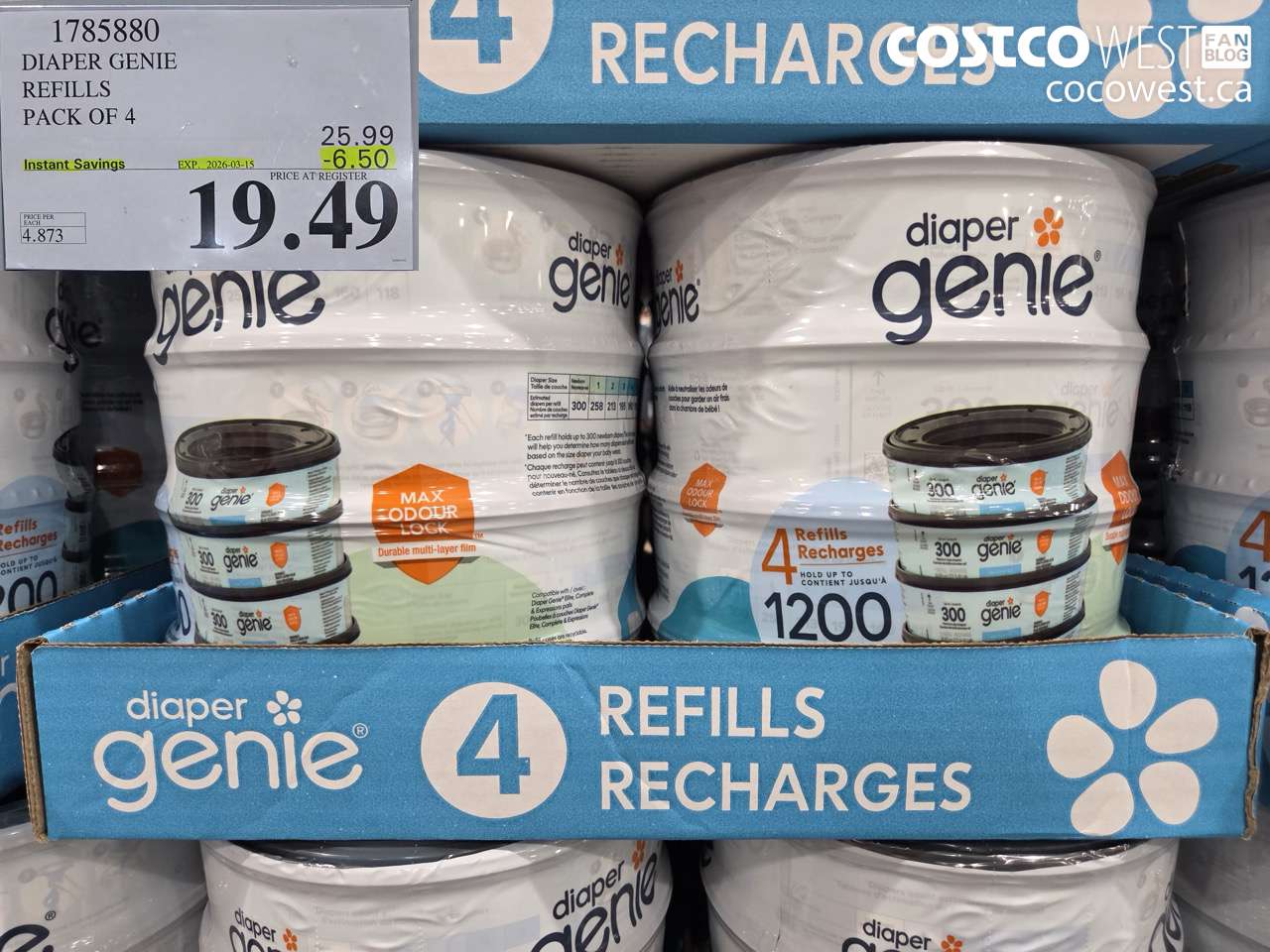 1785880 DIAPER GENIE REFILLS PACK OF 4 ($6.50 INSTANT SAVINGS EXPIRES ON 2026-03-15) $19.49