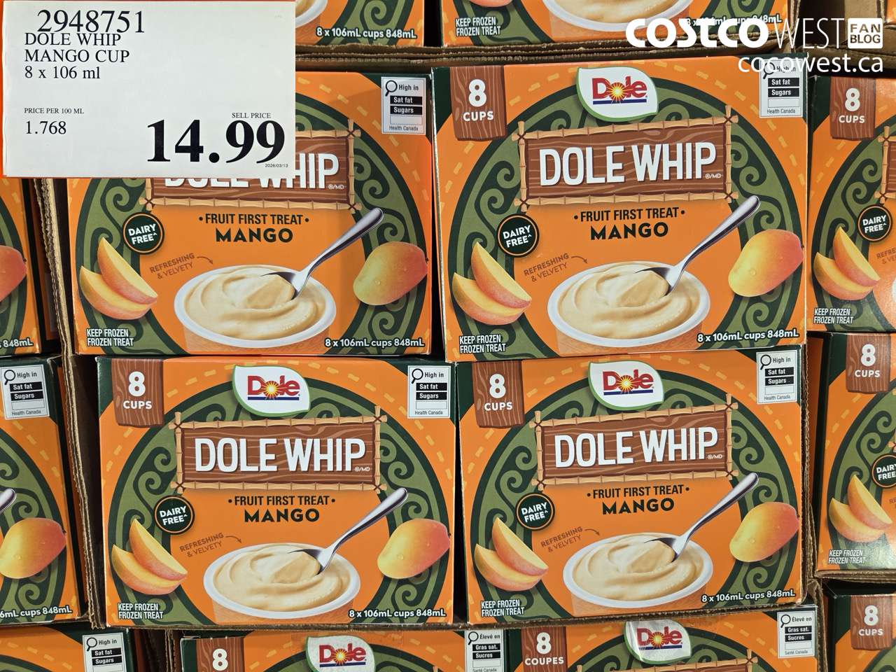 2948751 DOLE WHIP MANGO CUP 8 X 106 ML $14.99