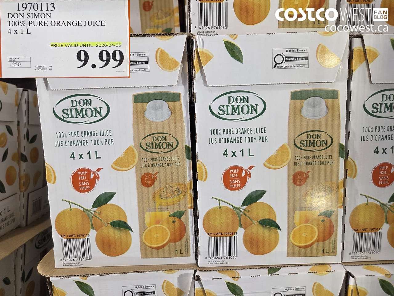 19701113 DON SIMON 100% PURE ORANGE JUICE 4 X 1 L (EXPIRES ON 2026-04-05) $9.99