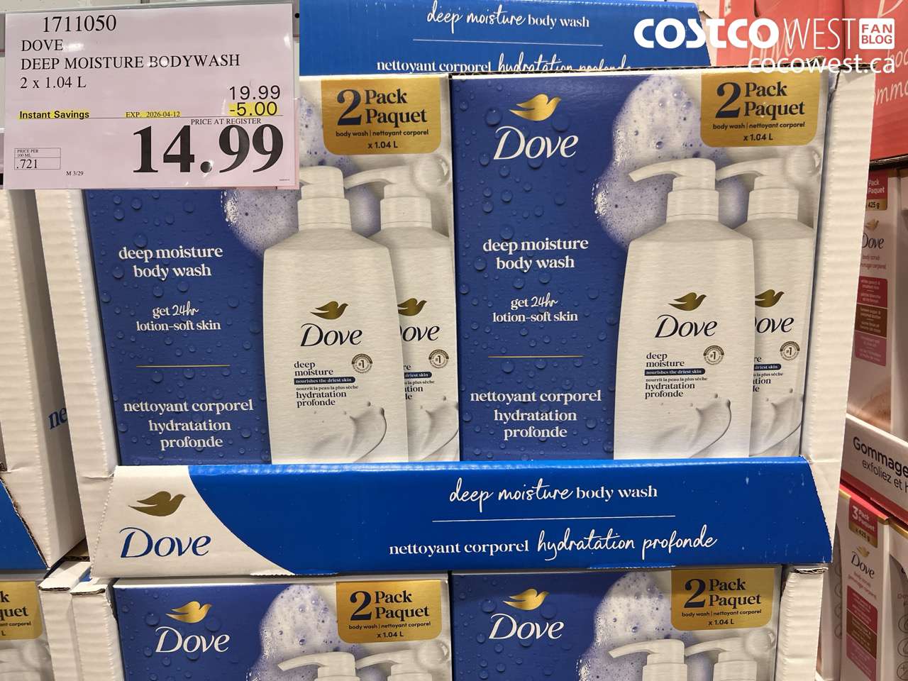 1711050 DOVE DEEP MOISTURE BODYWASH 2 X 1.04 L ($5.00 INSTANT SAVINGS EXPIRES ON 2026-04-12) $14.99