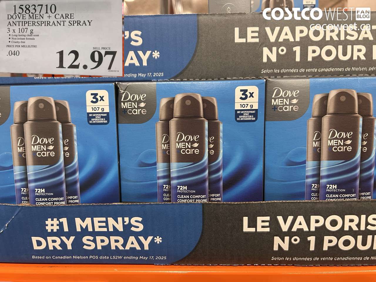 15837110 DOVE MEN + CARE ANTIPERSPIRANT SPRAY 3 X 107G $12.97