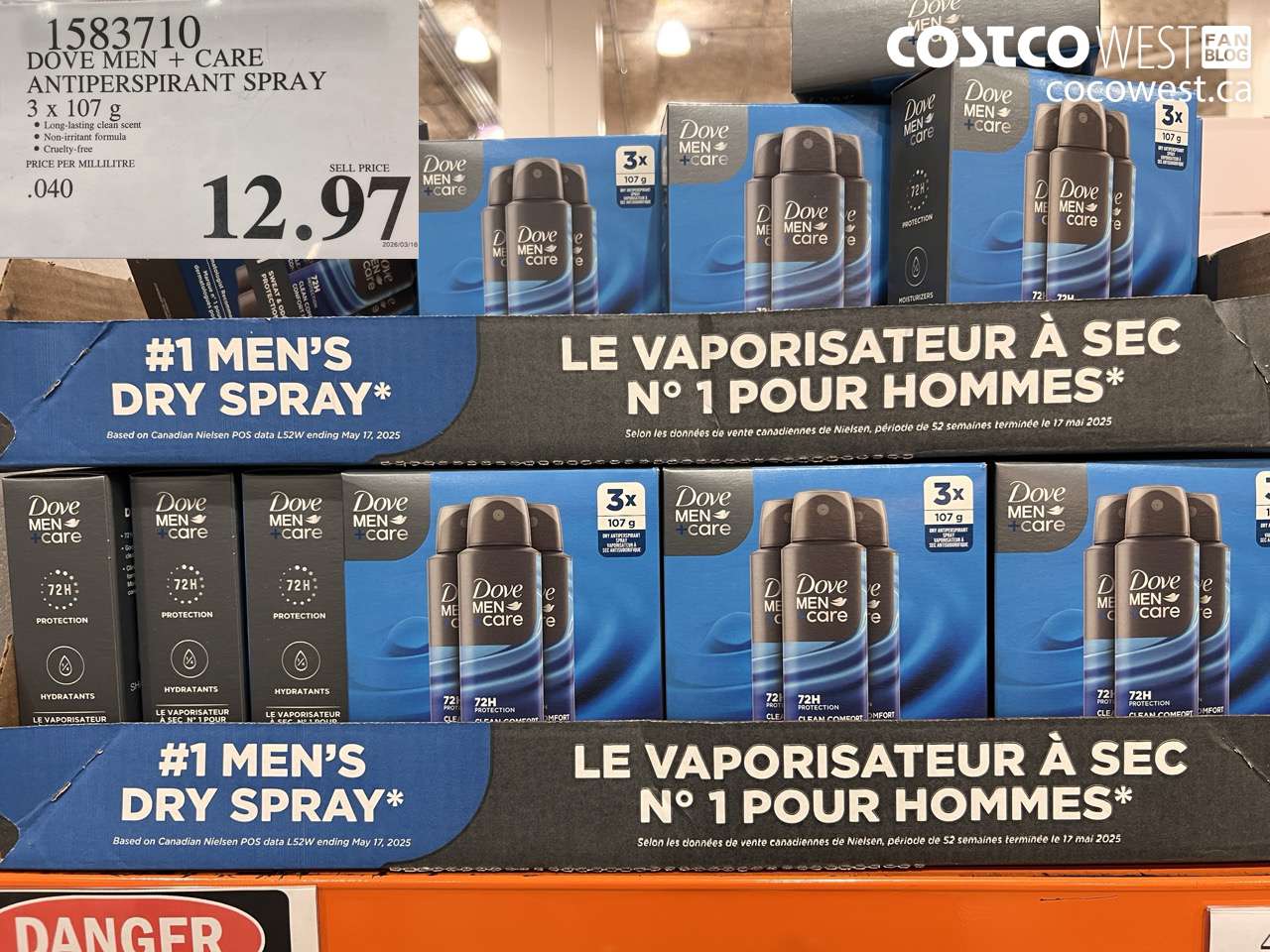 15837110 DOVE MEN + CARE ANTIPERSPIRANT SPRAY 3 X 107 G $12.97