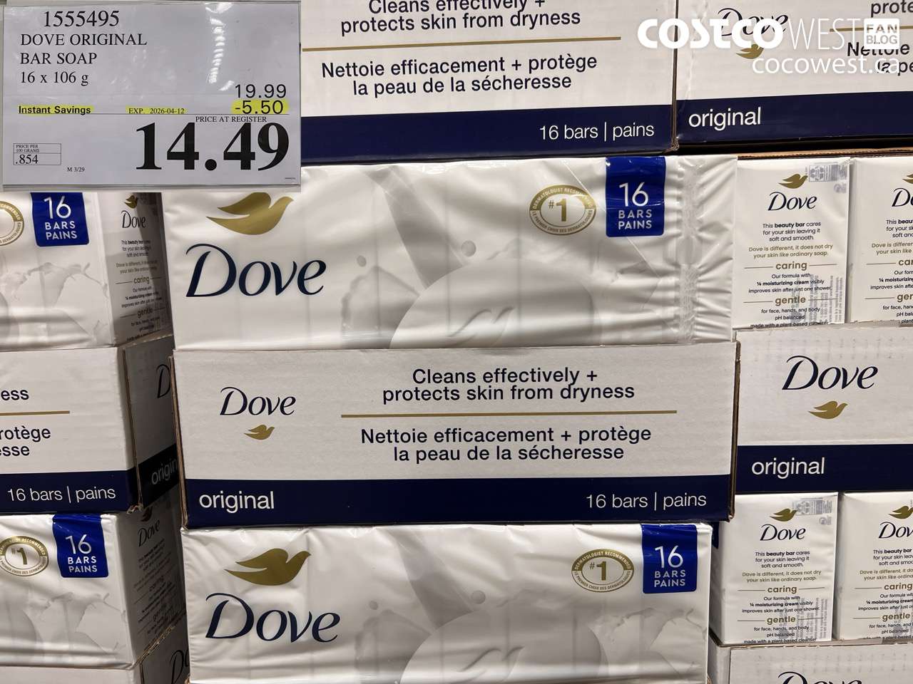 1555495 DOVE ORIGINAL BAR SOAP 16 X 106 G ($5.50 INSTANT SAVINGS EXPIRES ON 2026-04-12) $14.49