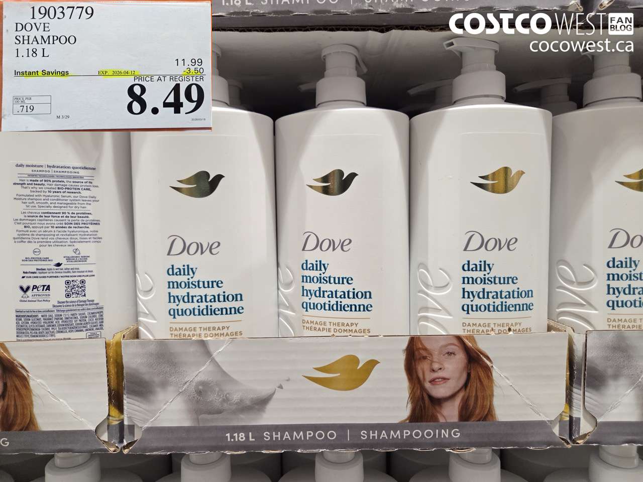 1903779 DOVE SHAMPOO 1.18 L ($3.50 INSTANT SAVINGS EXPIRES ON 2026-04-12) $8.49