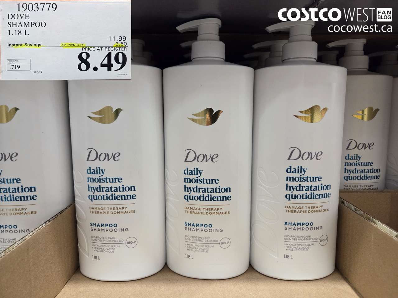 1903779 DOVE SHAMPOO 1.18 L ($3.50 INSTANT SAVINGS EXPIRES ON 2026-04-12) $8.49