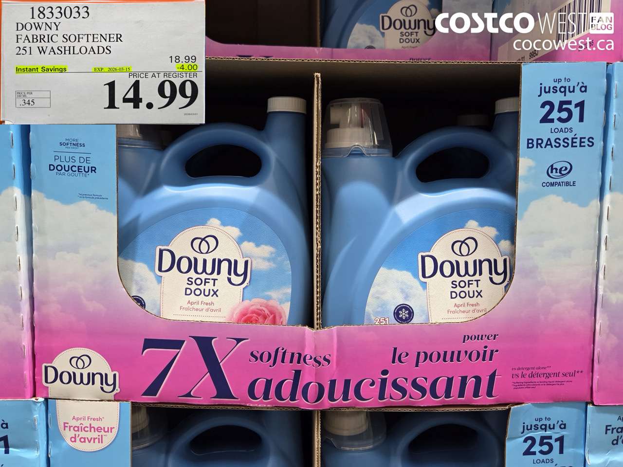 1833033 DOWNY FABRIC SOFTENER 251 WASHLOADS ($4.00 INSTANT SAVINGS EXPIRES ON 2026-03-15) $14.99