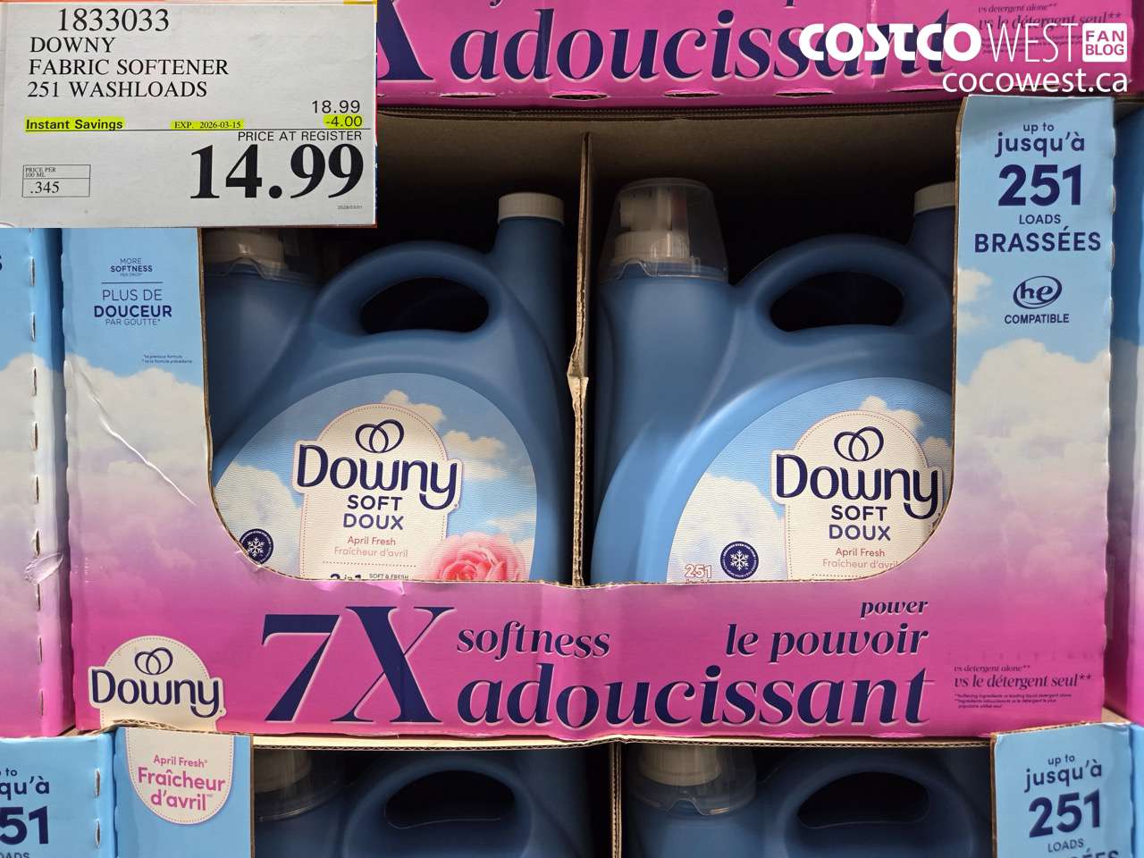 1833033 DOWNY FABRIC SOFTENER 251 WASHLOADS ($4.00 INSTANT SAVINGS EXPIRES ON 2026-03-15) $14.99
