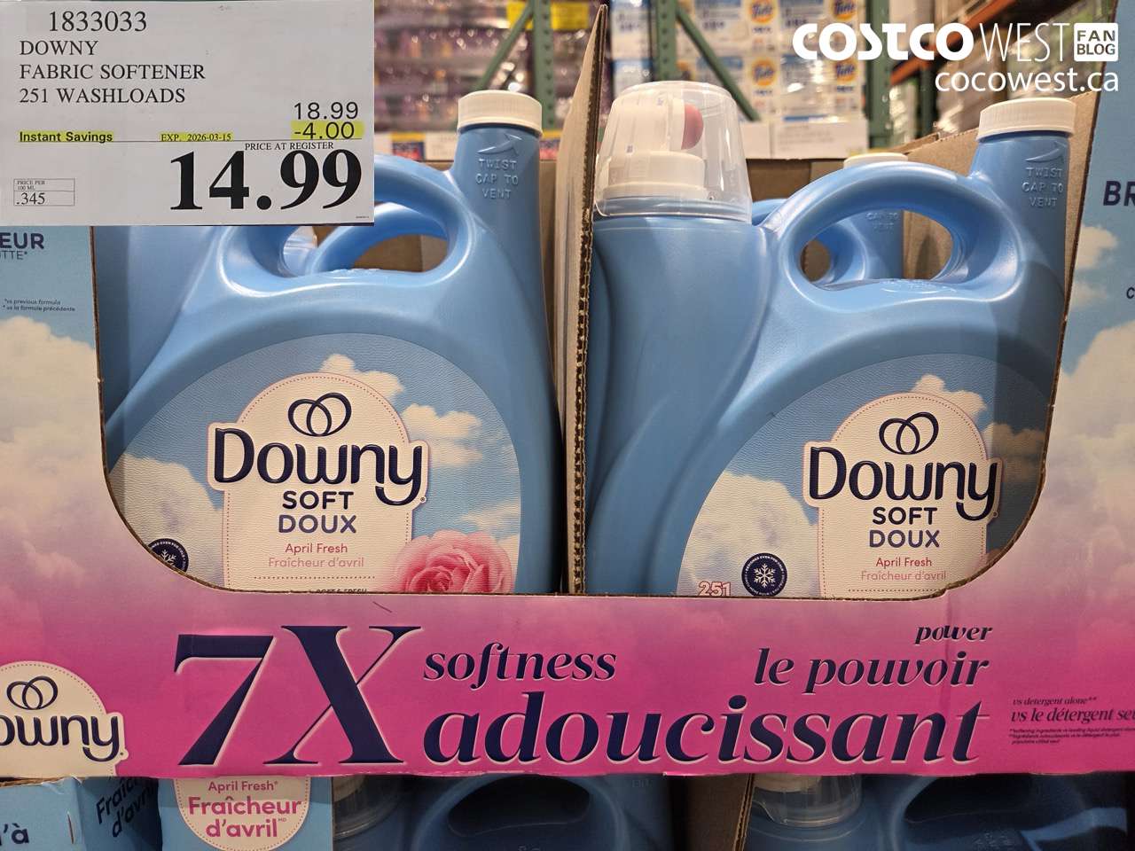 1833033 DOWNY FABRIC SOFTENER 251 WASHLOADS ($4.00 INSTANT SAVINGS EXPIRES ON 2026-03-15) $14.99