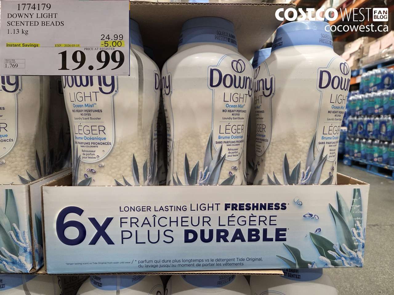 1774179 DOWNY LIGHT SCENTED BEADS 1.13KG ($5.00 INSTANT SAVINGS EXPIRES ON 2026-03-15) $19.99