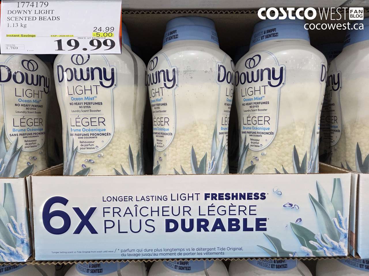 1774179 DOWNY LIGHT SCENTED BEADS 1.13KG ($5.00 INSTANT SAVINGS EXPIRES ON 2026-03-15) $19.99