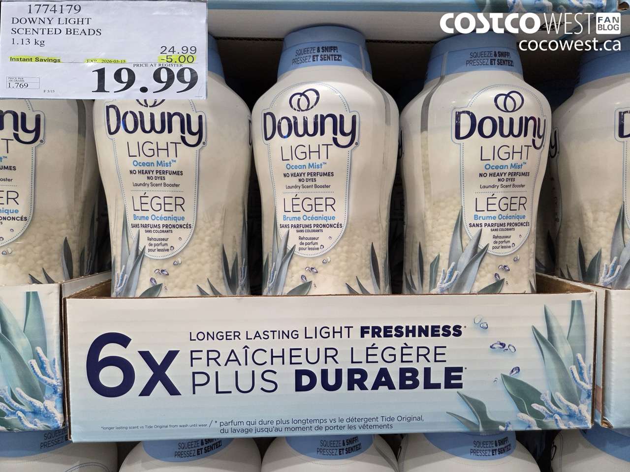 1774179 DOWNY LIGHT SCENTED BEADS 1.13KG ($5.00 INSTANT SAVINGS EXPIRES ON 2026-03-15) $19.99