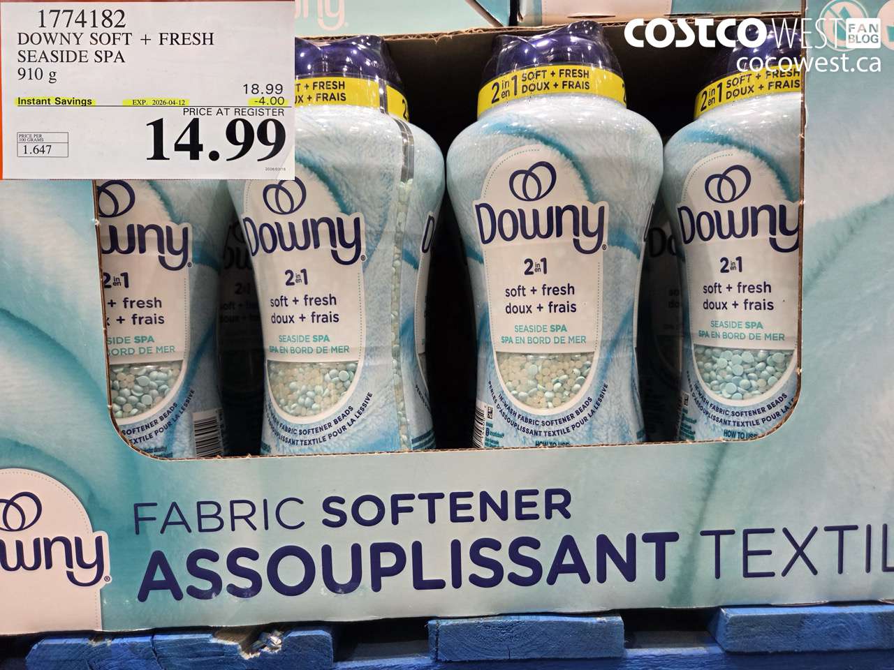 1774182 DOWNY SOFT + FRESH SEASIDE SPA 910 G ($4.00 INSTANT SAVINGS EXPIRES ON 2026-04-12) $14.99