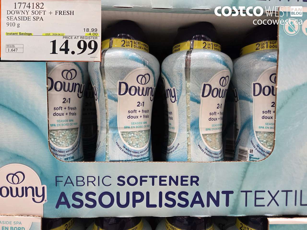 1774182 DOWNY SOFT + FRESH SEASIDE SPA 910 G ($4.00 INSTANT SAVINGS EXPIRES ON 2026-04-12) $14.99