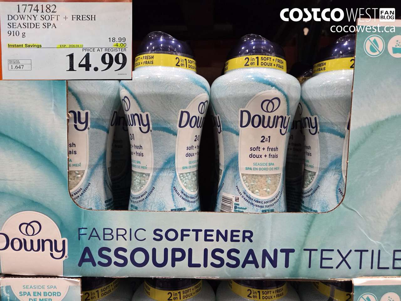 1774182 DOWNY SOFT + FRESH SEASIDE SPA 910 G ($4.00 INSTANT SAVINGS EXPIRES ON 2026-04-12) $14.99