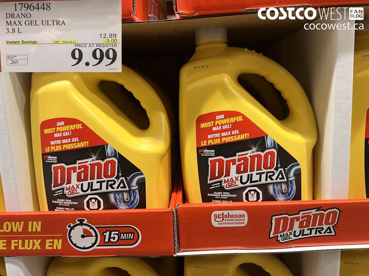 17964648 DRANO MAX GEL ULTRA 3.8 L ($3.00 INSTANT SAVINGS EXPIRES ON 2026-04-12) $9.99