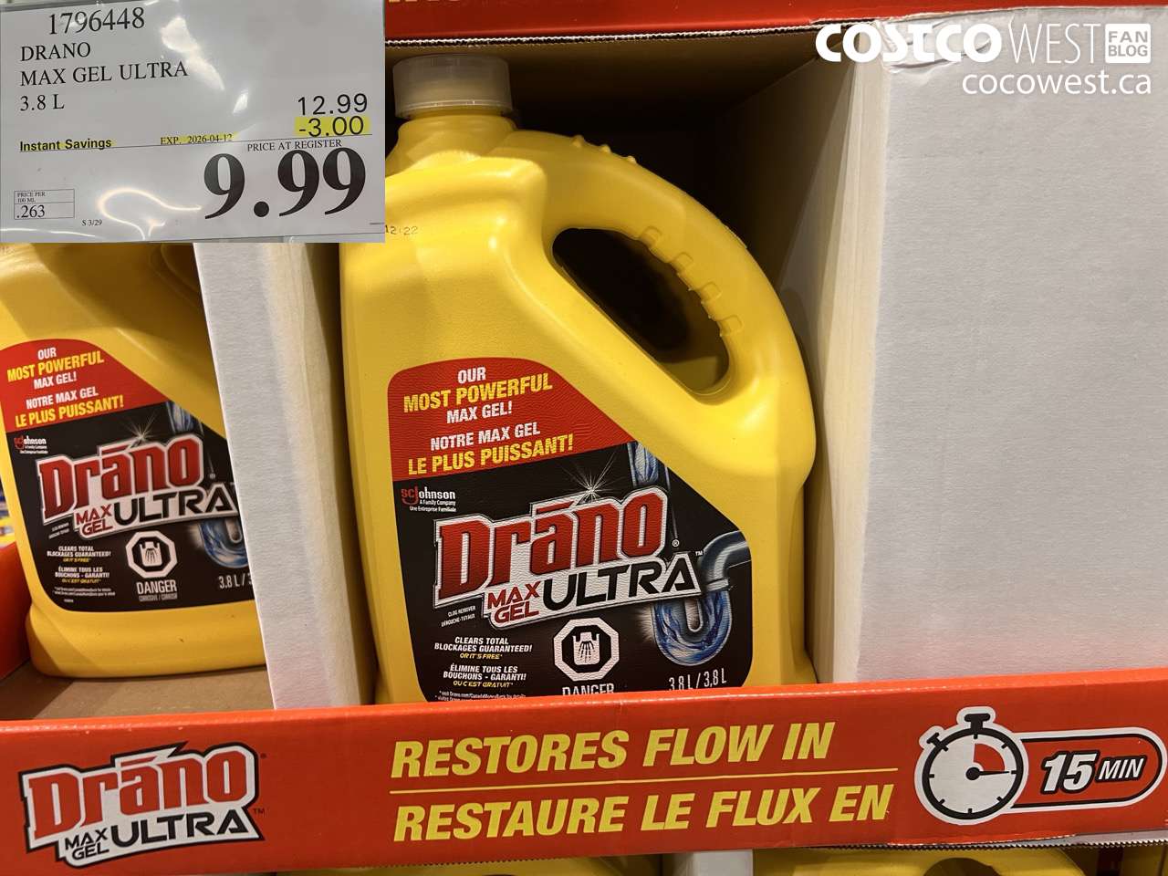 17964648 DRANO MAX GEL ULTRA 3.8 L ($3.00 INSTANT SAVINGS EXPIRES ON 2026-04-12) $9.99