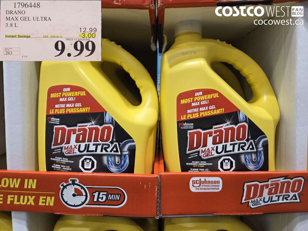 1796448 DRANO MAX GEL ULTRA 3.8 L ($3.00 INSTANT SAVINGS EXPIRES ON 2026-04-12) $9.99