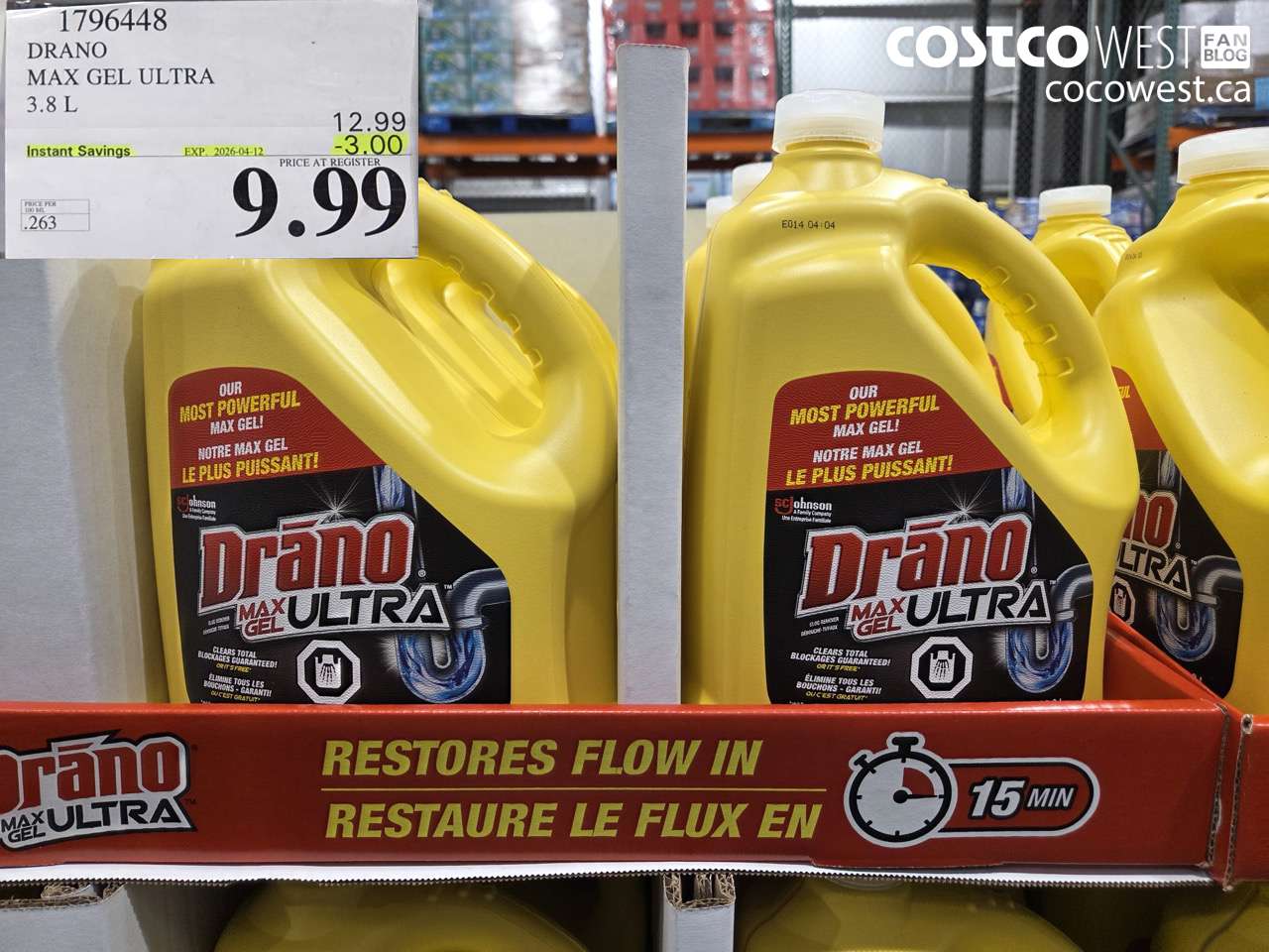 1796448 DRANO MAX GEL ULTRA 3.8 L ($3.00 INSTANT SAVINGS EXPIRES ON 2026-04-12) $9.99