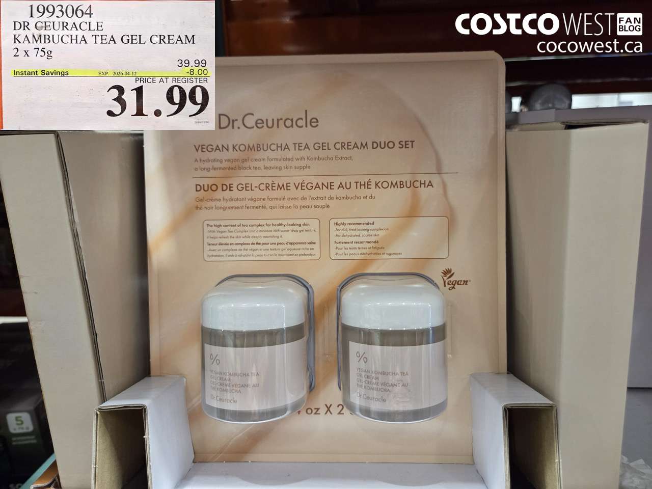 1993064 DR CEURACLE KAMBUCHA TEA GEL CREAM 2 X 75G ($8.00 INSTANT SAVINGS EXPIRES ON 2026-04-12) $31.99