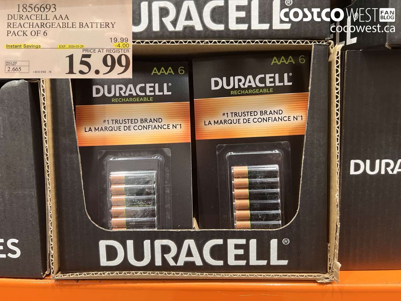 1856693 DURACELL AAA RECHARGEABLE BATTERY PACK OF 6 ($4.00 INSTANT SAVINGS EXPIRES ON 2026-03-29) $15.99